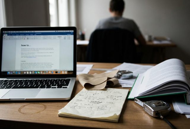 Content creation workspace, clean aesthetic