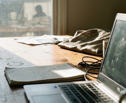 Content creation workspace, clean aesthetic