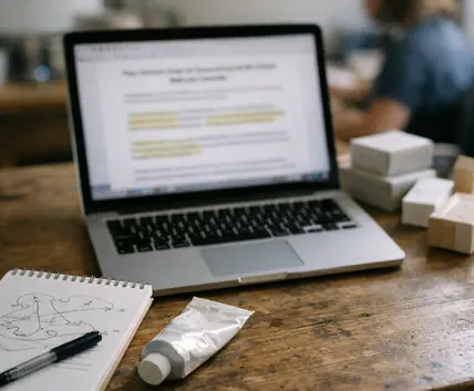 Content creation workspace, clean aesthetic